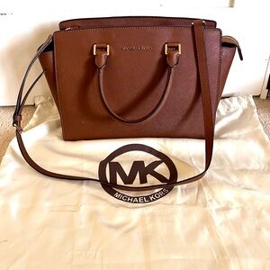 Michael Kors Selma Large Saffiano Leather Satchel Tan/Caramel